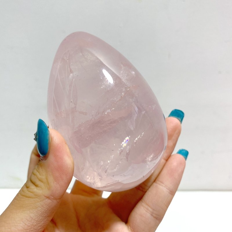 12 Pieces Six Star Line Rose Quartz Eggs With Rainbow - Wholesale Crystals