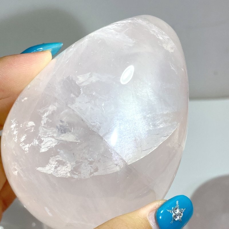 12 Pieces Six Star Line Rose Quartz Eggs With Rainbow - Wholesale Crystals