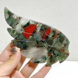 Africa Blood Stone Heart Wing Carving With Stand
