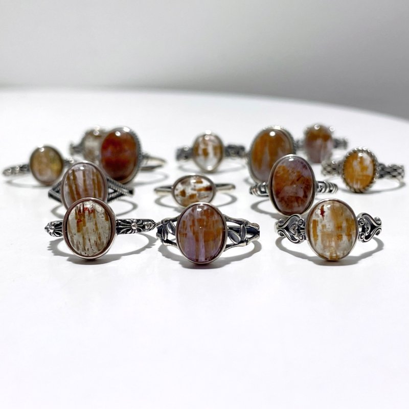 13 Pieces Beautiful Cacoxenite Super7 Sterling Silver Different Styles Ring - Wholesale Crystals