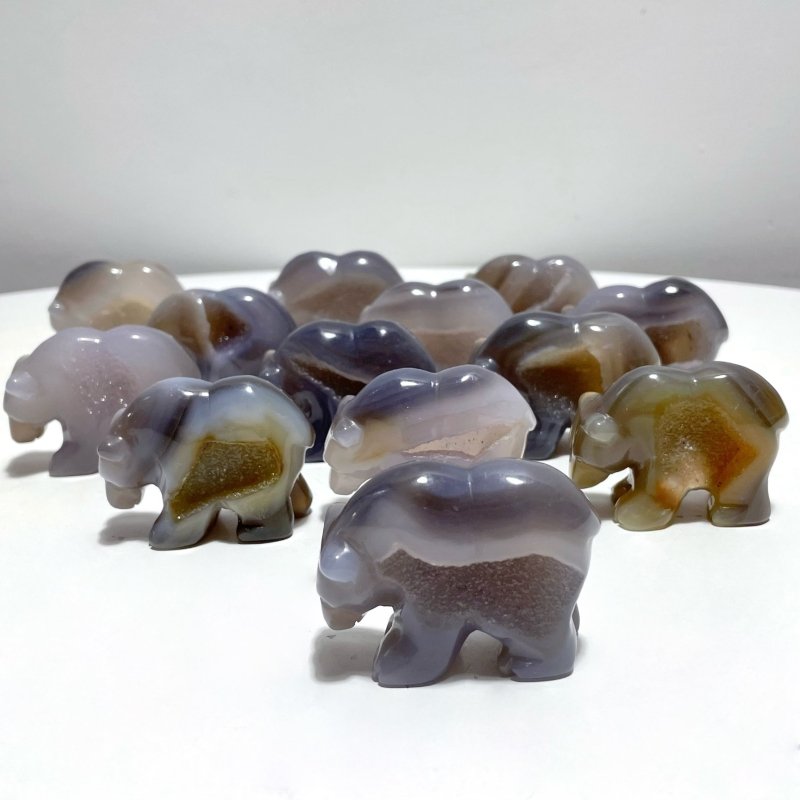 13 Pieces Beautiful Geode Druzy Agate Bear Carving - Wholesale Crystals