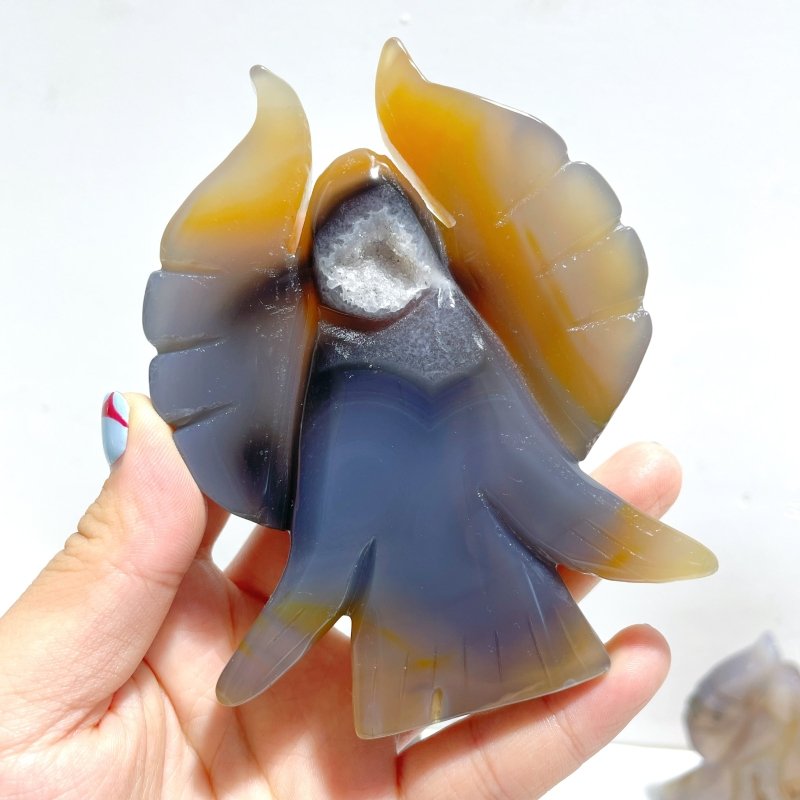13 Pieces Geode Druzy Agate Angel Carving - Wholesale Crystals