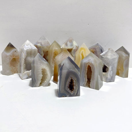 13 Pieces Geode Druzy Agate Four - sided Tower Point - Wholesale Crystals