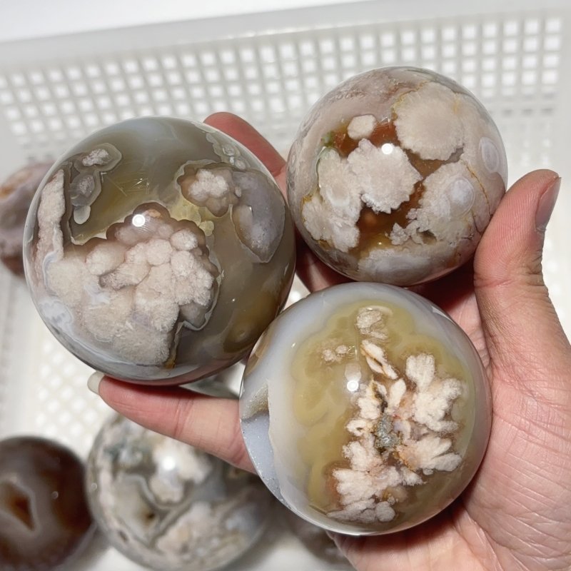 13 Pieces Geode Druzy Sakura Flower Agate Spheres -Wholesale Crystals