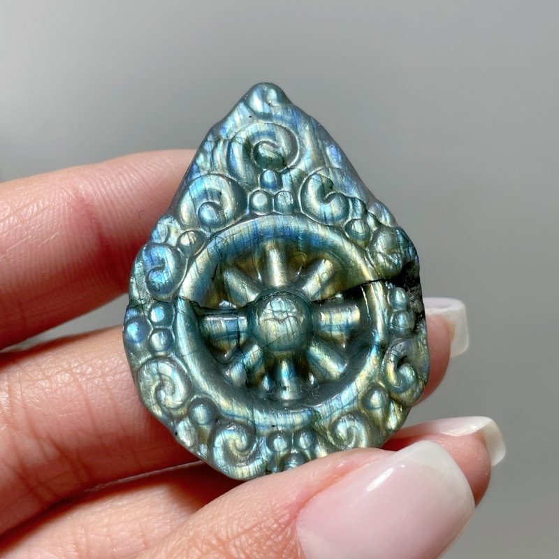 13 Pieces Labradorite Dharma Wheel Carving - Wholesale Crystals