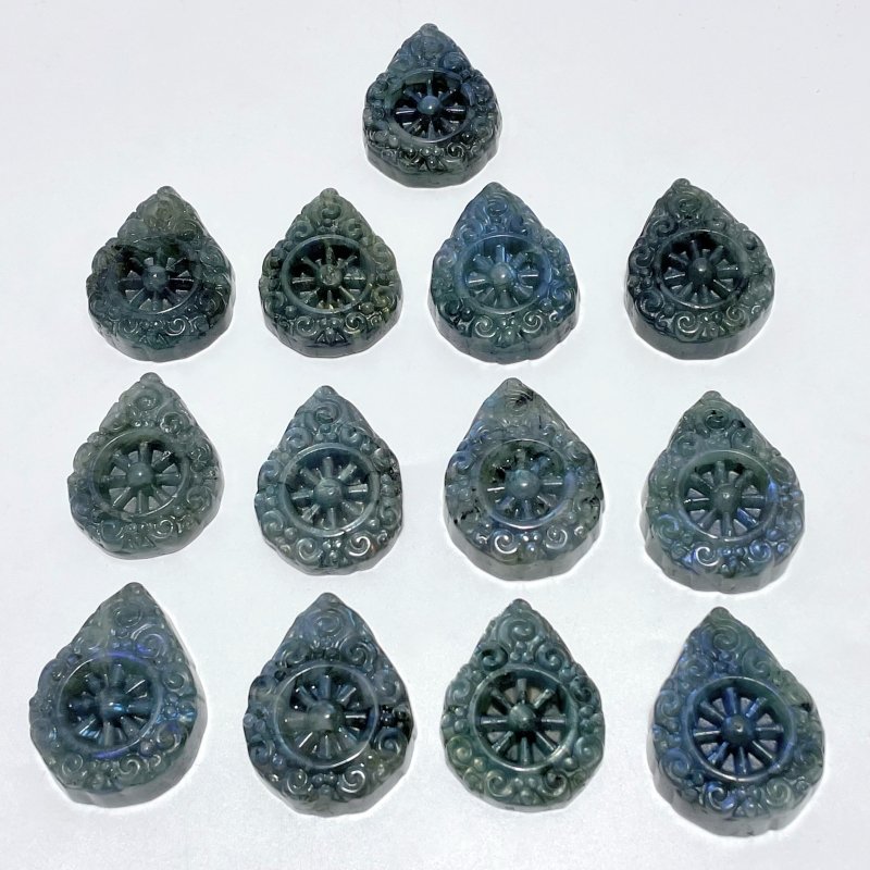 13 Pieces Labradorite Dharma Wheel Carving - Wholesale Crystals