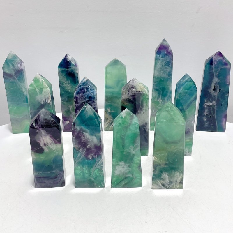 13 Pieces Large Feather Fluorite Four - Sided Tower Points - Wholesale Crystals