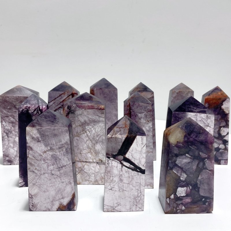 13 Pieces Purple Spark Lepidolite Four - Sided Tower - Wholesale Crystals