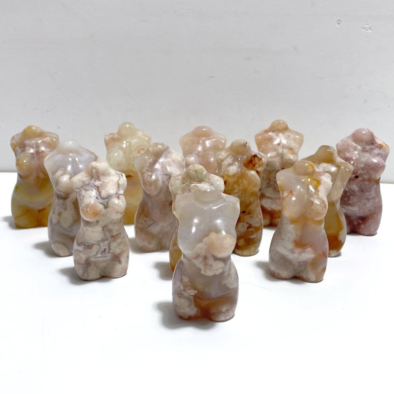13 Pieces Sakura Flower Agate Goddess Carving - Wholesale Crystals
