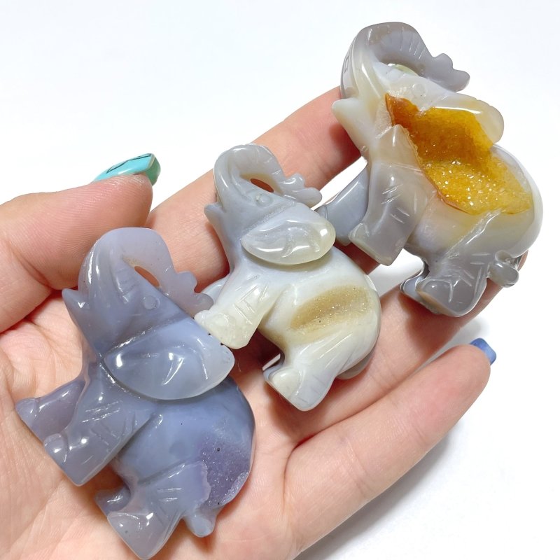 13 pieces Small Geode Agate Druzy Elephant Carving - Wholesale Crystals