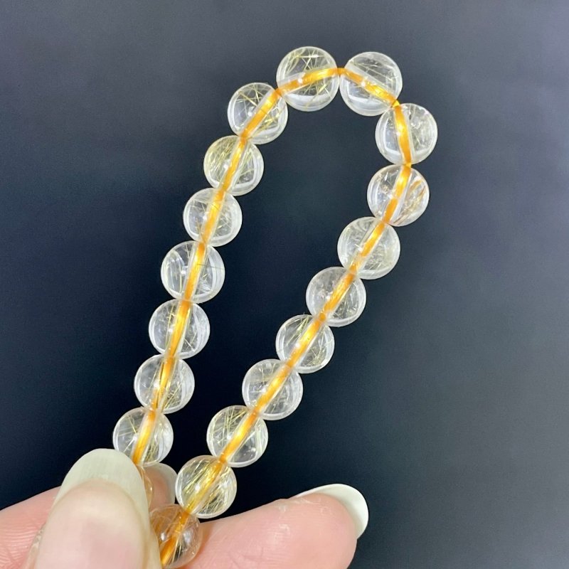 14 Pieces 7mm Rutile Quartz Beads 3 - Loop Bracelet/Necklace For DIY - Wholesale Crystals