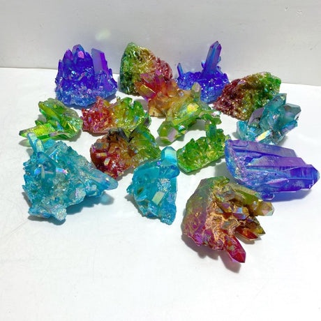 14 Pieces Aura Colorful Clear Quartz Cluster - Wholesale Crystals