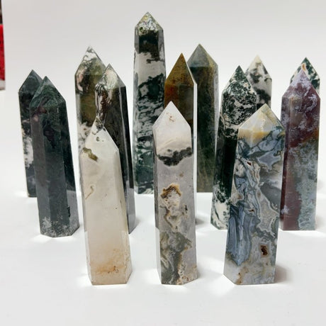 14 Pieces Fat Moss Agate Crystal Tower Points -Wholesale Crystals
