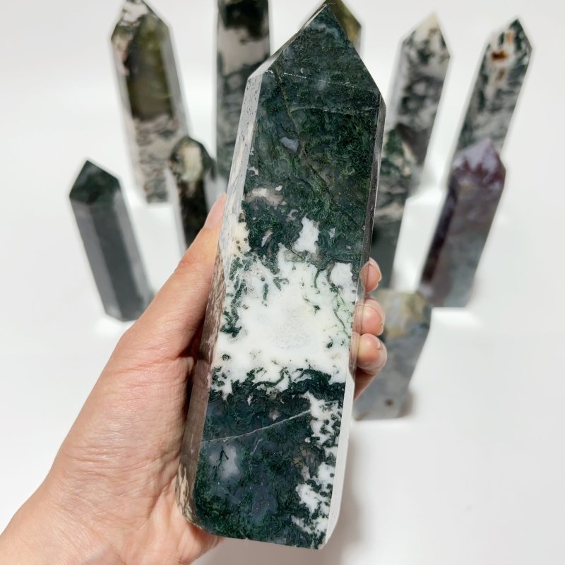 14 Pieces Fat Moss Agate Crystal Tower Points -Wholesale Crystals