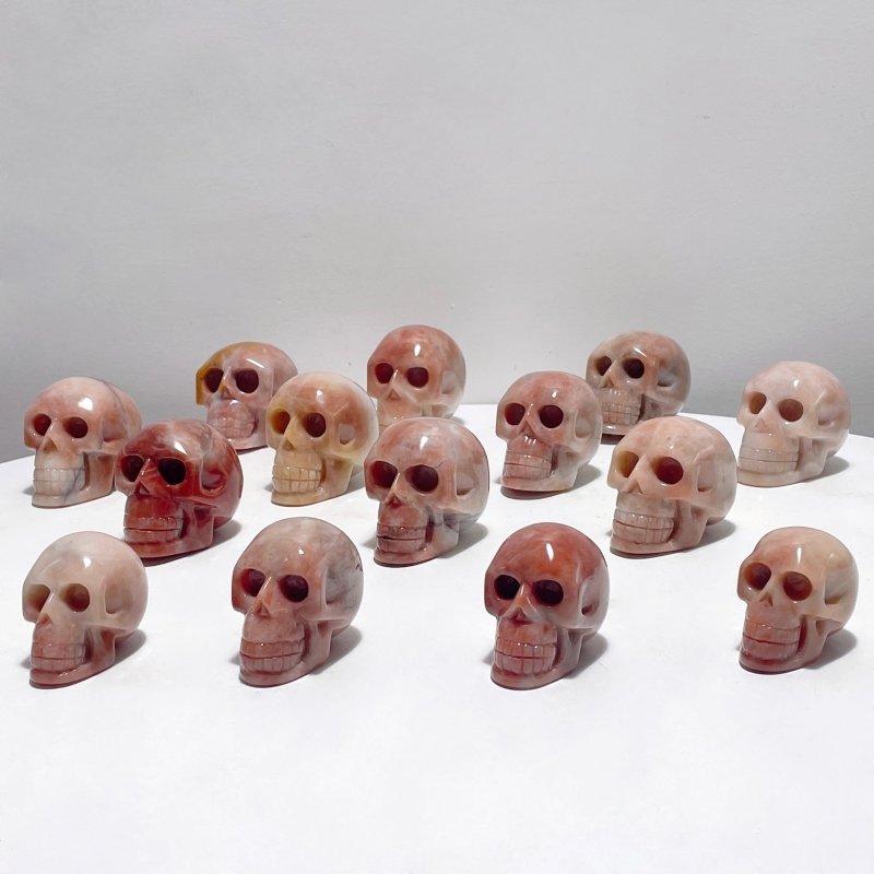 14 Pieces Orange Jade Skull Carving - Wholesale Crystals