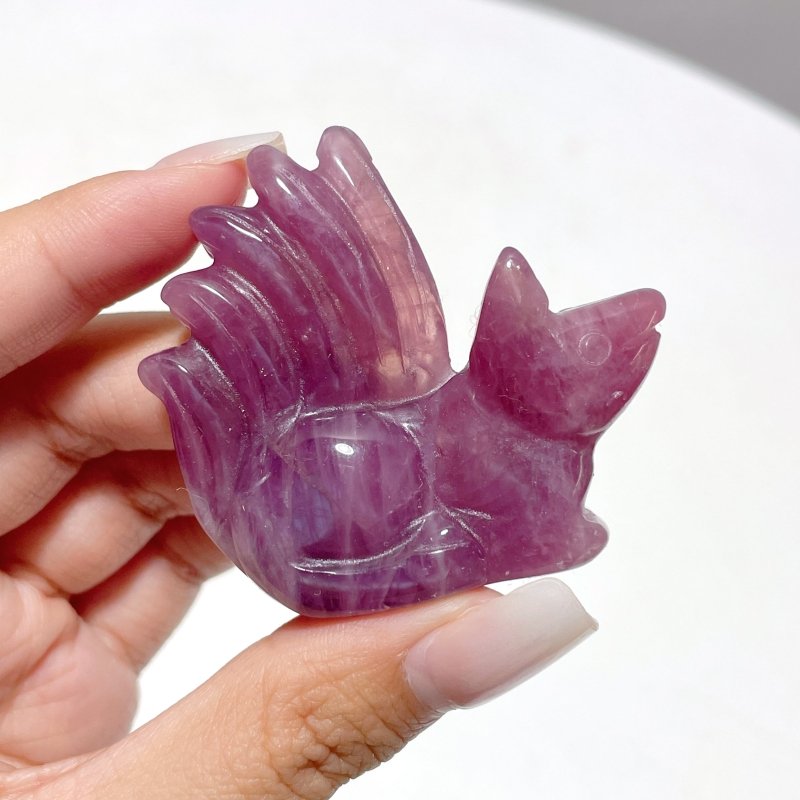 14 Pieces Purple Rose Quartz Nine - Tailed Fox Carving - Wholesale Crystals