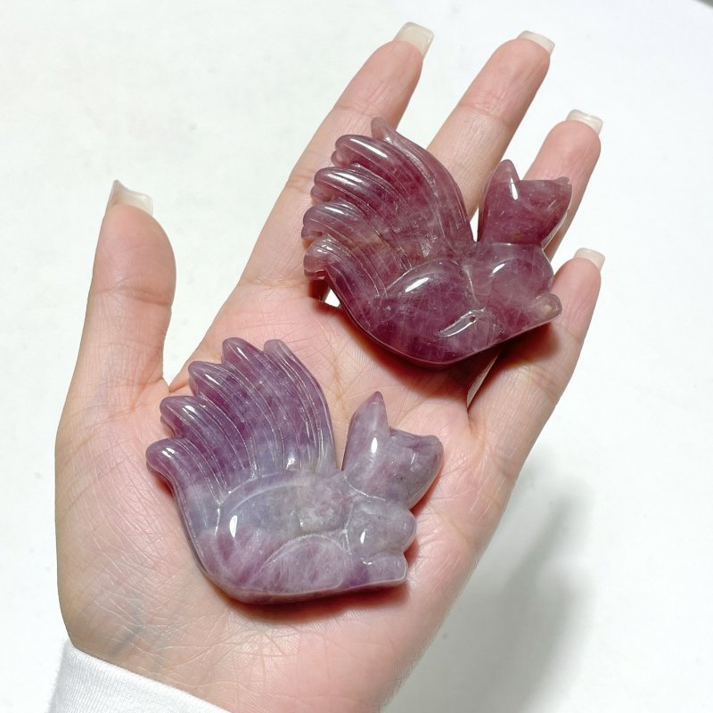 14 Pieces Purple Rose Quartz Nine - Tailed Fox Carving - Wholesale Crystals