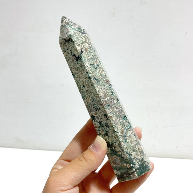 15-18CM Green Sakura Flower Agate Tower Point Wholesale -Wholesale Crystals