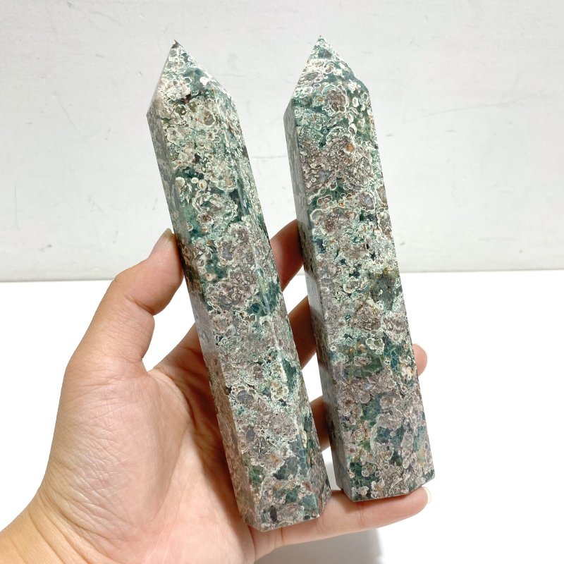 15-18CM Green Sakura Flower Agate Tower Point Wholesale -Wholesale Crystals