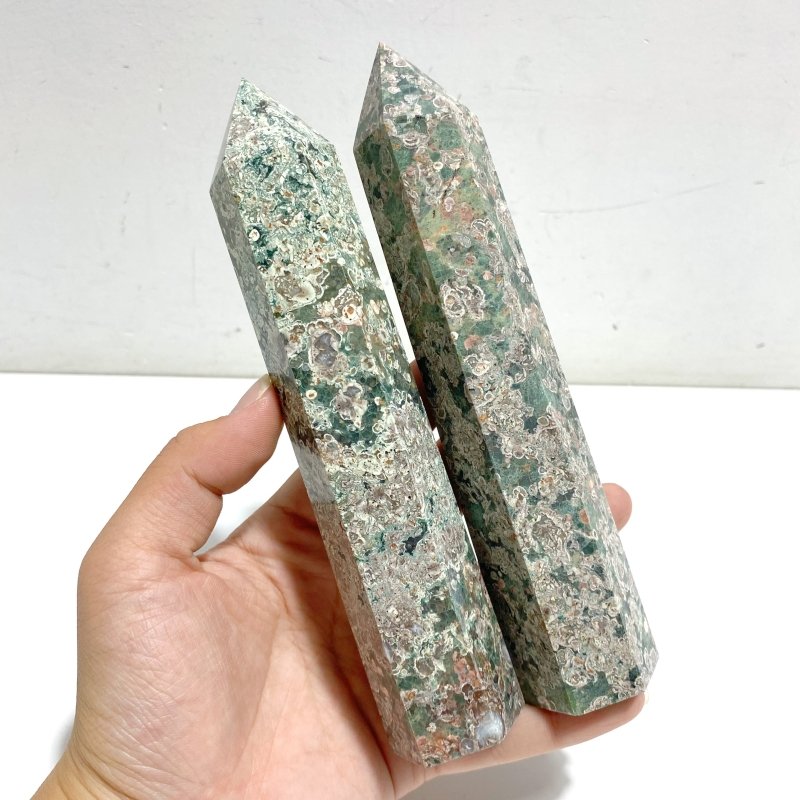 15-18CM Green Sakura Flower Agate Tower Point Wholesale -Wholesale Crystals