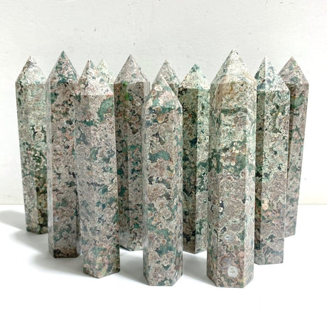 15-18CM Green Sakura Flower Agate Tower Point Wholesale -Wholesale Crystals