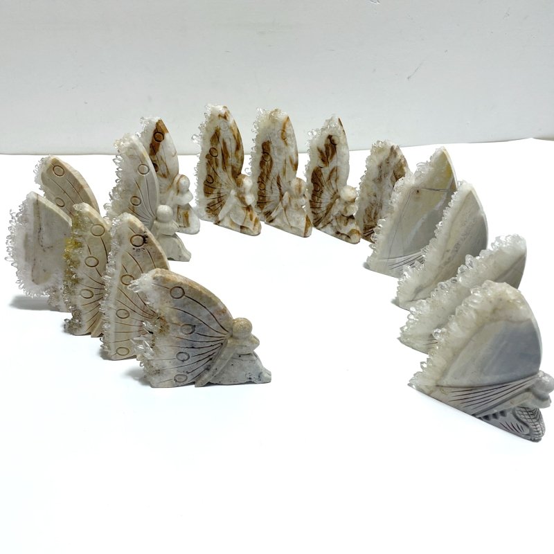 15 Pieces Clear Quartz Cluster Butterfly Fairy Carving - Wholesale Crystals