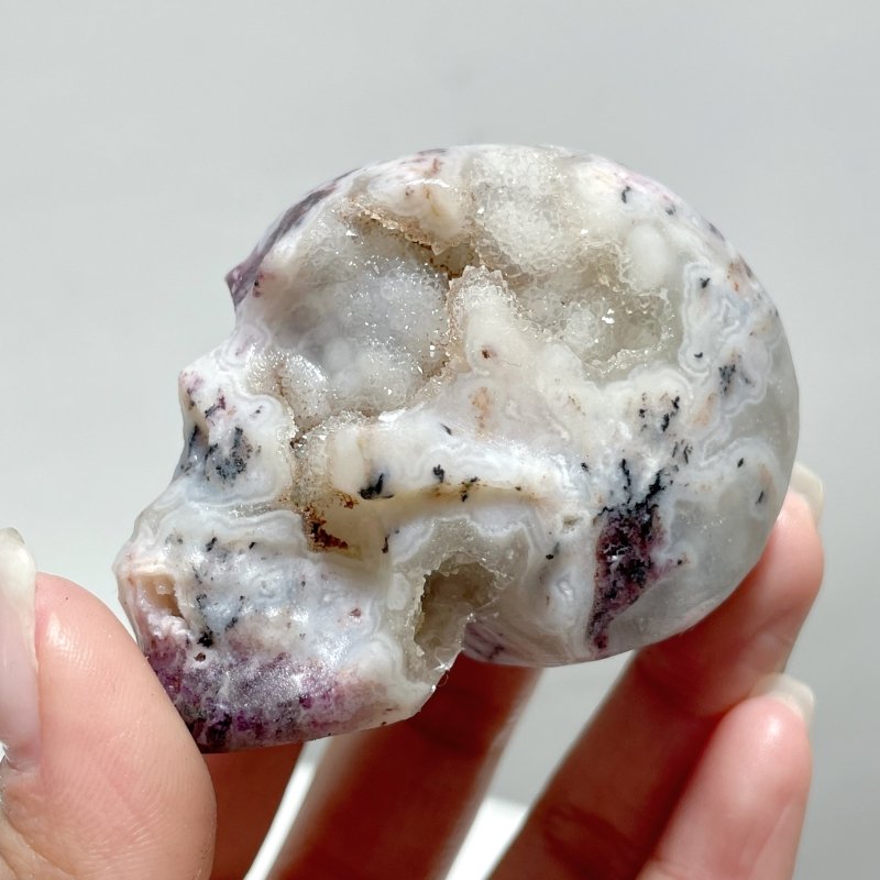 15 Pieces Druzy Geode Purple Fluorite Skull Carving - Wholesale Crystals