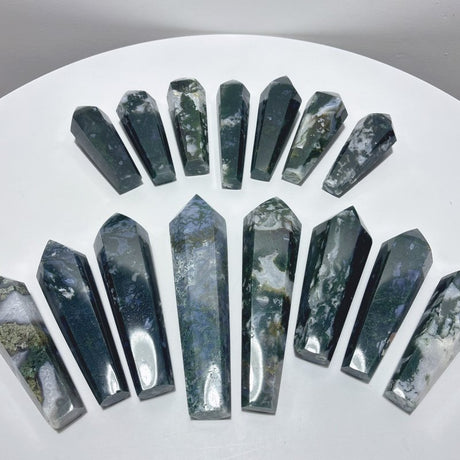 15 Pieces Druzy Moss Agate Geode Wand Points - Wholesale Crystals