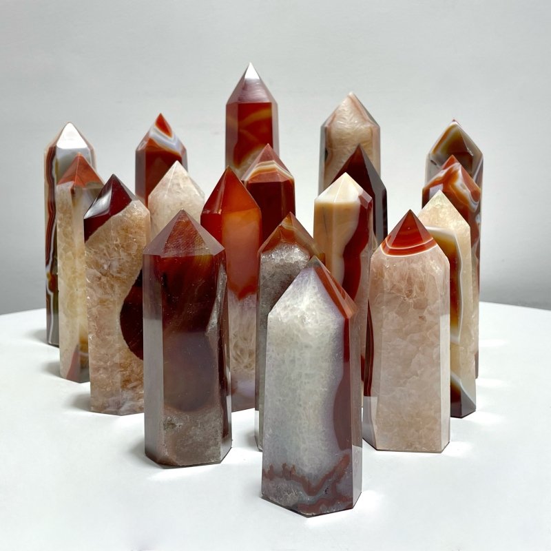 15 Pieces Large Carnelian Mixed Quartz Crystal Tower - Wholesale Crystals