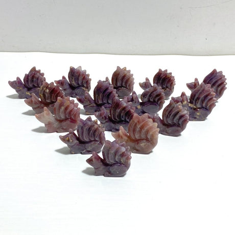 15 Pieces Purple Rose Quartz Nine - Tailed Fox Carving - Wholesale Crystals