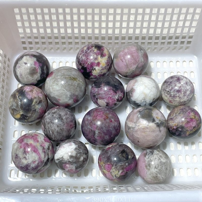 16 Pieces Pink Tourmaline Spheres Balls - Wholesale Crystals