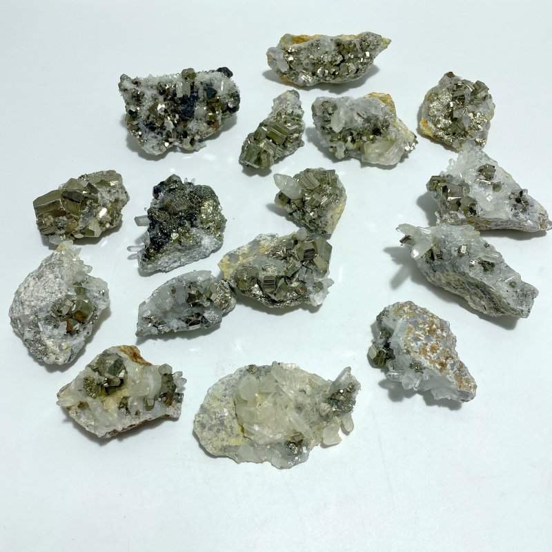 16 Pieces Pyrite Mixed Clear Quartz Cluster Specimen For Collection - Wholesale Crystals