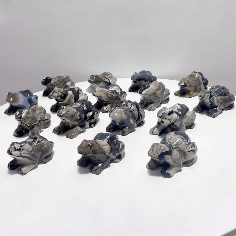 16 Pieces Volcano Agate Frog Carving(UV - Reactive) Closeout (Defective) - Wholesale Crystals