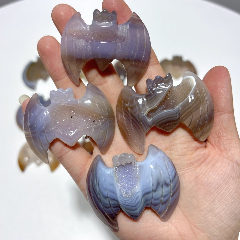 17 Pieces Beautiful Geode Druzy Agate Bat Carving - Wholesale Crystals