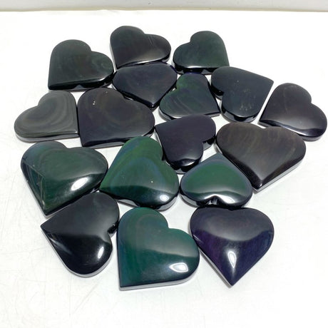 17 Pieces Beautiful Large Rainbow Cat Eye Obsidian Heart - Wholesale Crystals