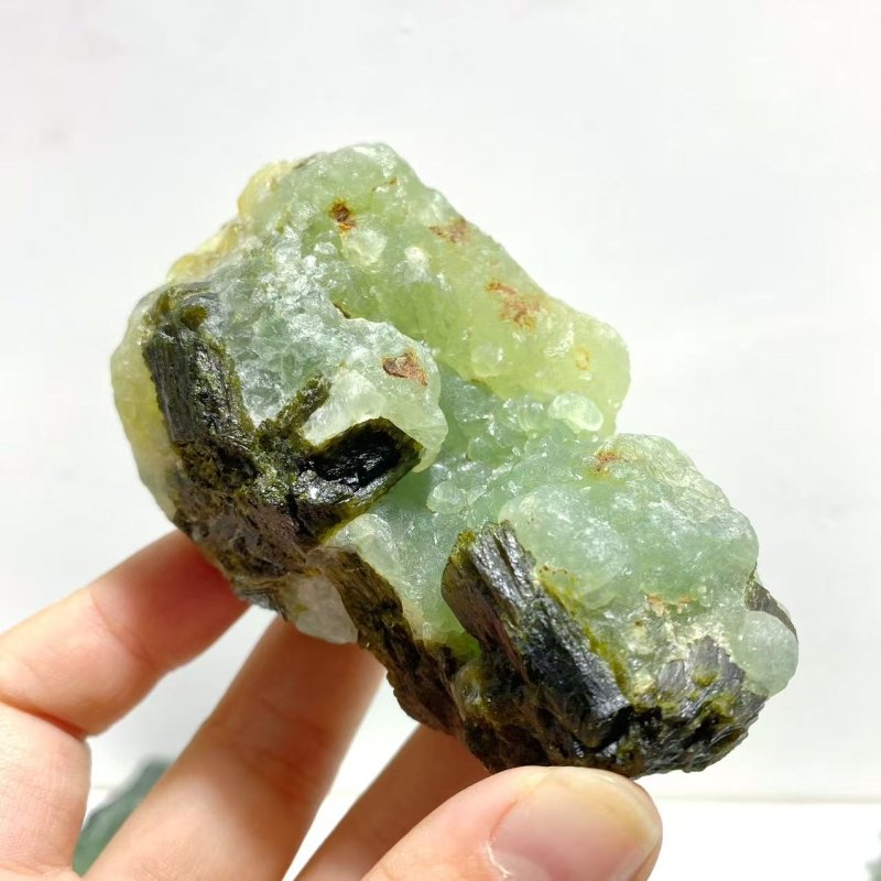 17 Pieces Beautiful Prehnite Mixed Green Tourmaline Raw Stone Specimen - Wholesale Crystals