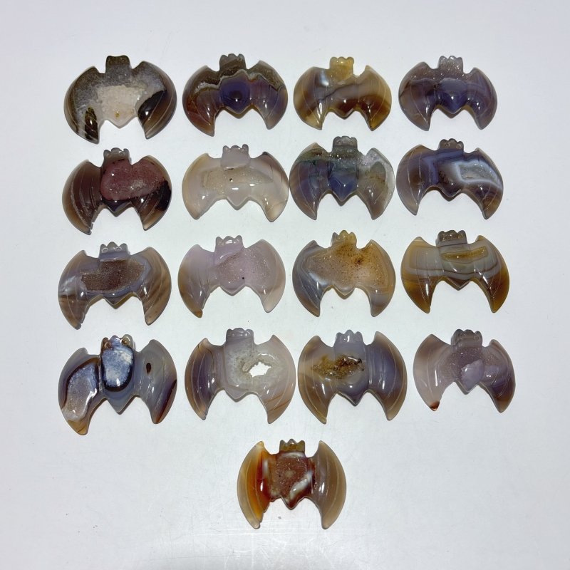 17 Pieces Geode Druzy Agate Bat Carving - Wholesale Crystals