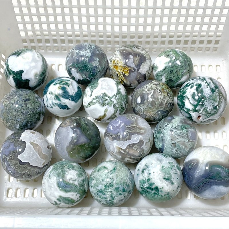 17 Pieces Geode Druzy Moss Agate Spheres - Wholesale Crystals