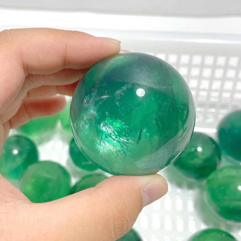 17 Pieces Green Fluorite Spheres With Rainbow - Wholesale Crystals