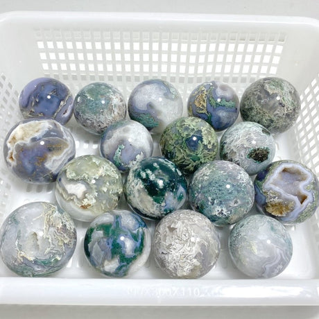 17 Pieces Moss Agate Spheres - Wholesale Crystals