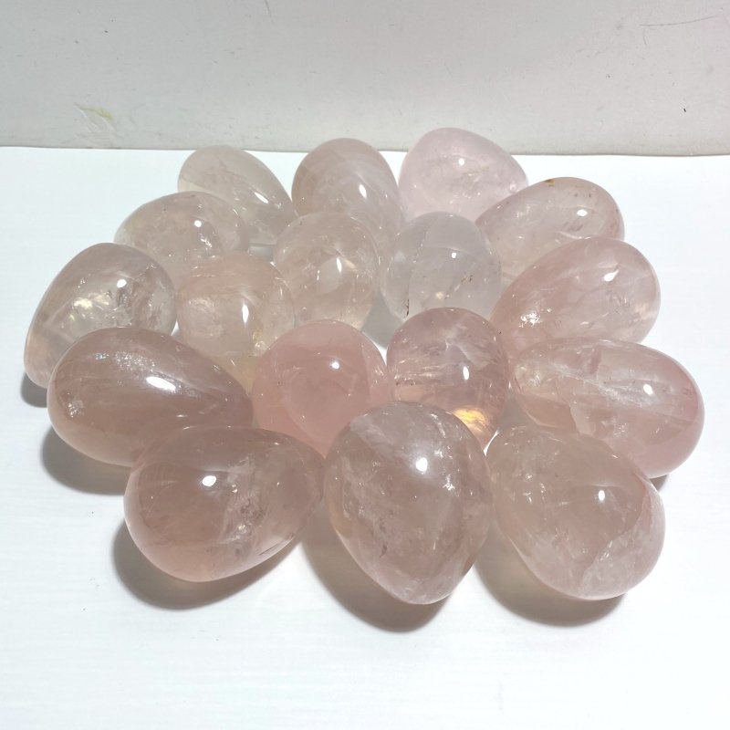 17 Pieces Six Star Line Rose Quartz Eggs With Rainbow - Wholesale Crystals