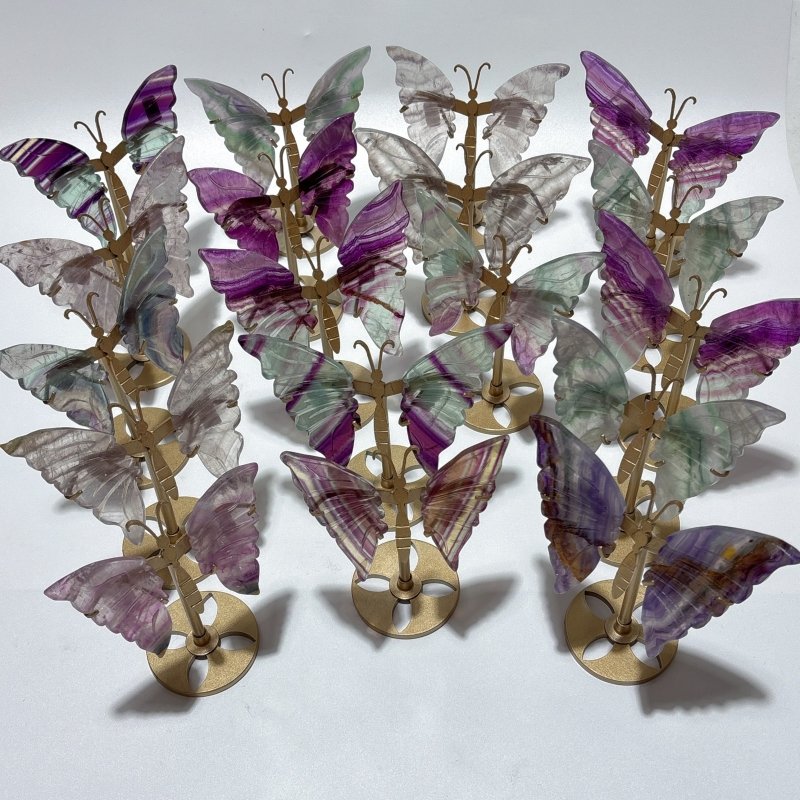 18 Pairs Rainbow Fluorite Symmetry Small Butterfly Wing With Stand -Wholesale Crystals