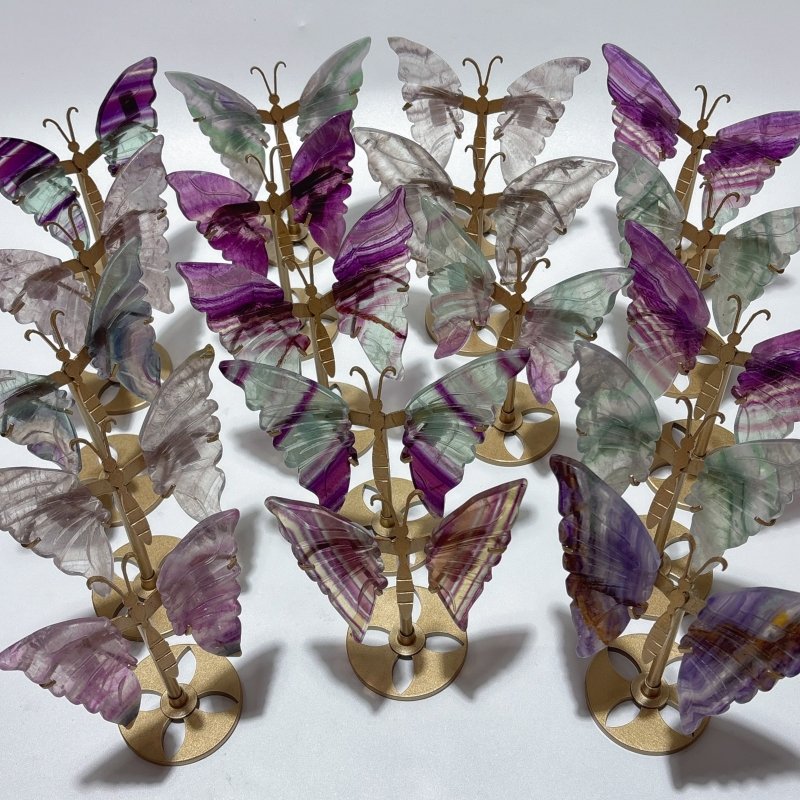 18 Pairs Rainbow Fluorite Symmetry Small Butterfly Wing With Stand -Wholesale Crystals