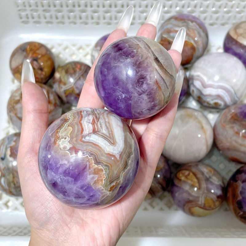 18 Pieces Amethyst Mixed Striped Agate Crystal Spheres - Wholesale Crystals