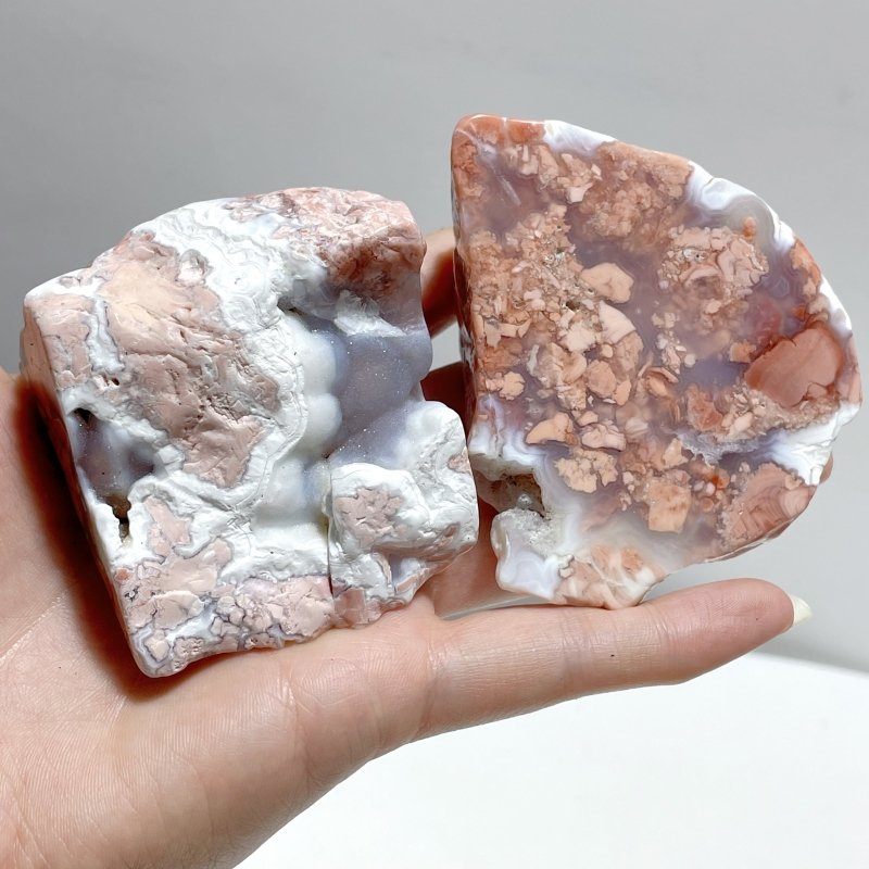 18 Pieces Polished Pink Agate Geode Free Form - Wholesale Crystals