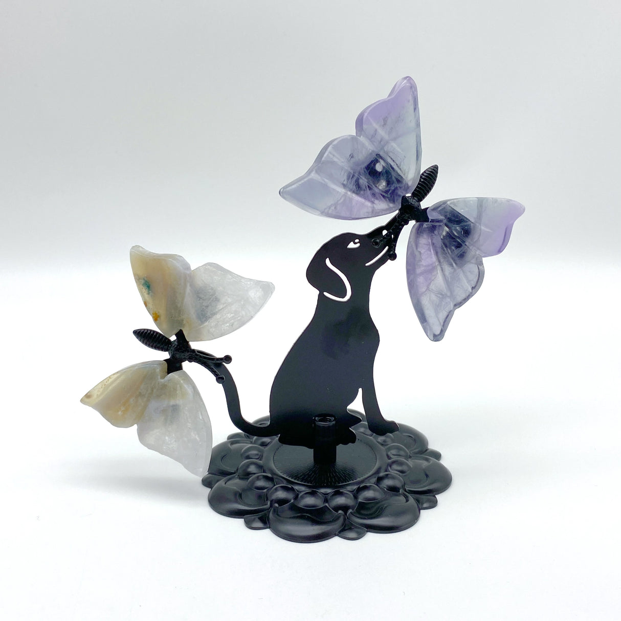 Wholesale Crystal Butterfly Wing Carving with Dog Metal Stand (Mixed Materials)