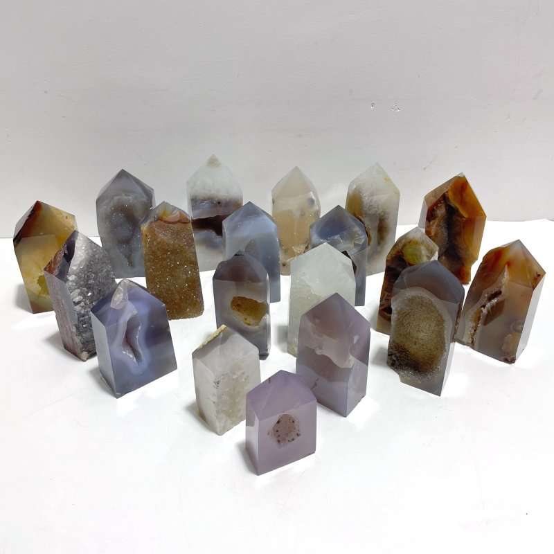 19 Pieces Beautiful Geode Druzy Agate Four - sided Tower Point - Wholesale Crystals