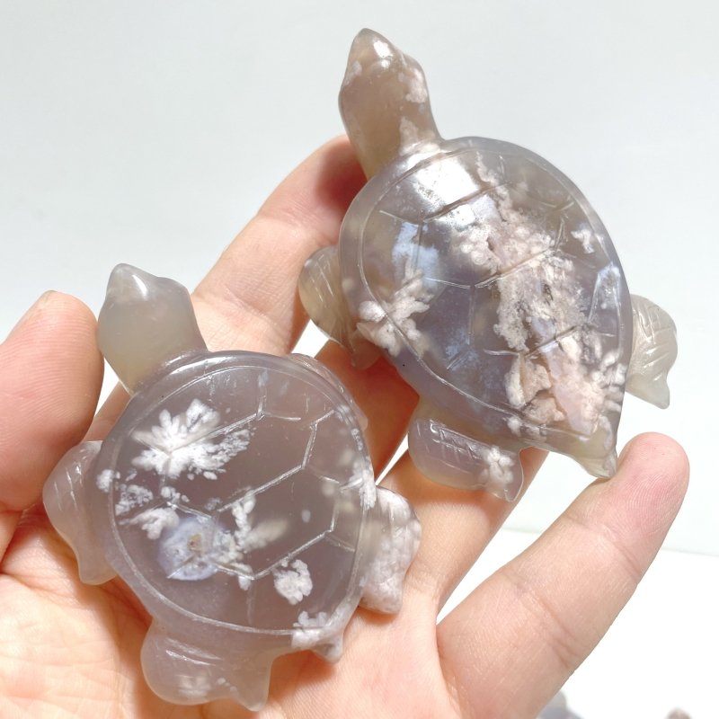 19 Pieces Beautiful Sakura Flower Agate Sea Turtle Carving - Wholesale Crystals