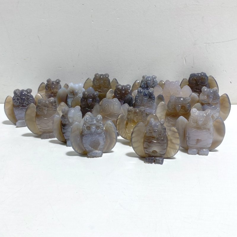 19 Pieces Geode Druzy Agate Owl Carving -Wholesale Crystals
