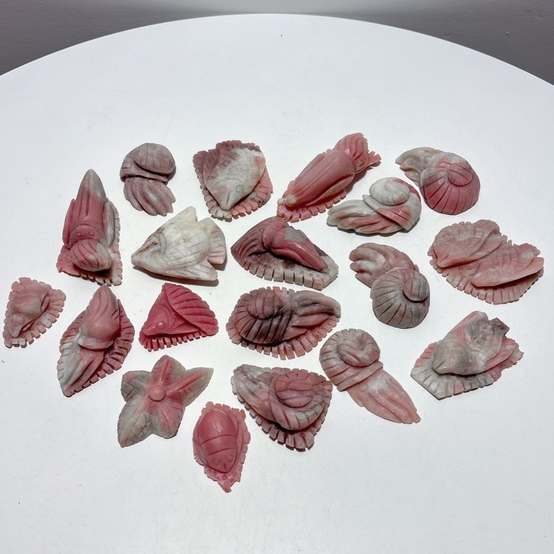 19 Pieces Pink Opal Sea Animals Carving - Wholesale Crystals